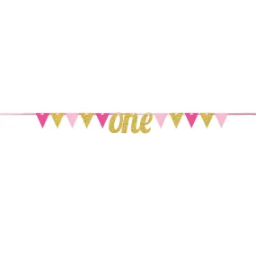 1st Birthday Pink & Gold Banner