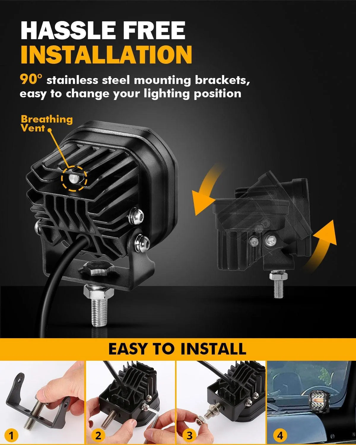 3 Inch 96W 9600LM LED Pods 6 Modes LED Driving Light with A-Pillar Mounting Bracket For Ford Bronco 2/4 Door 2021 2022