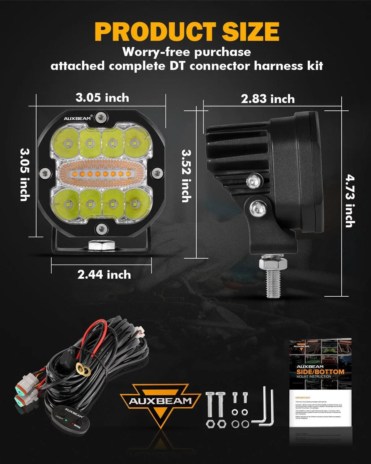 3 Inch 96W 9600LM LED Pods 6 Modes LED Driving Light with A-Pillar Mounting Bracket For Ford Bronco 2/4 Door 2021 2022