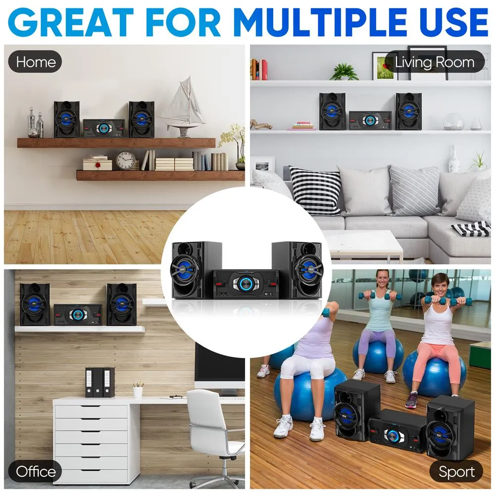 3-Piece Wireless Bt Streaming Stereo System - Mini System For Home With Mp3, Usb, Fm Radio, Bass Reflex Speaker, And Remote Control
