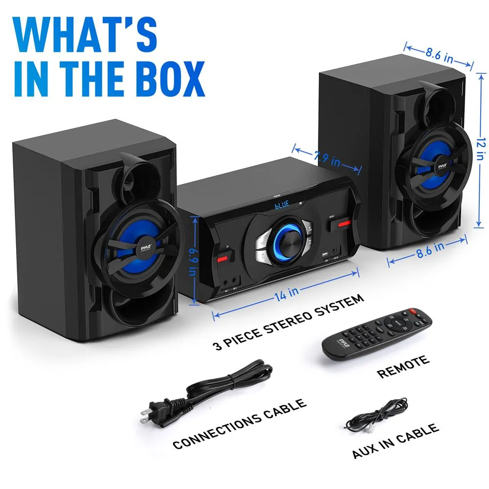 3-Piece Wireless Bt Streaming Stereo System - Mini System For Home With Mp3, Usb, Fm Radio, Bass Reflex Speaker, And Remote Control
