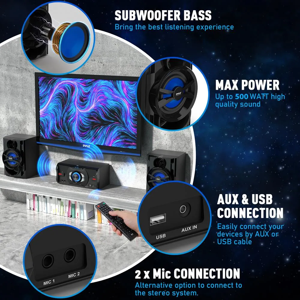 3-Piece Wireless Bt Streaming Stereo System - Mini System For Home With Mp3, Usb, Fm Radio, Bass Reflex Speaker, And Remote Control