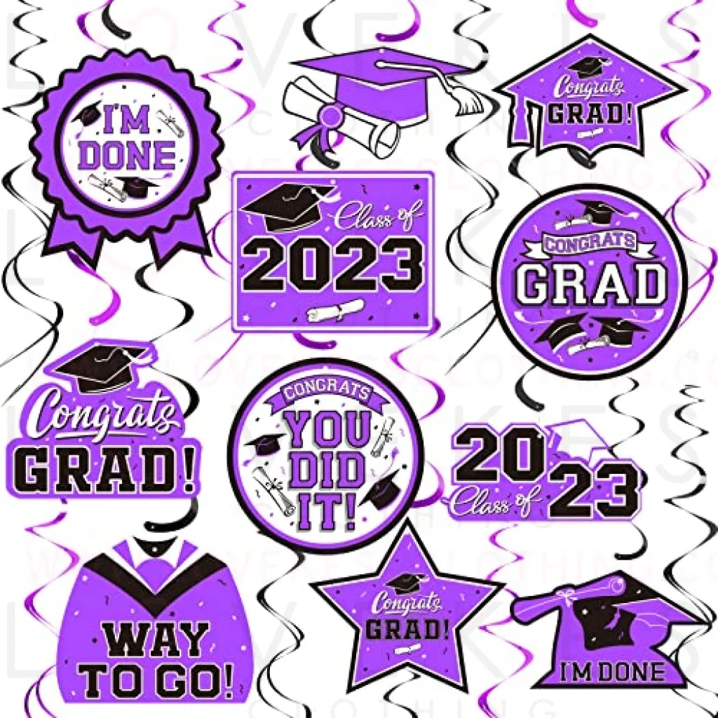 31 Pieces Graduation Party Supplies, 2023 Graduation Hanging Swirl Congrats Grad and Graduation Party Decorations(Purple, Black)