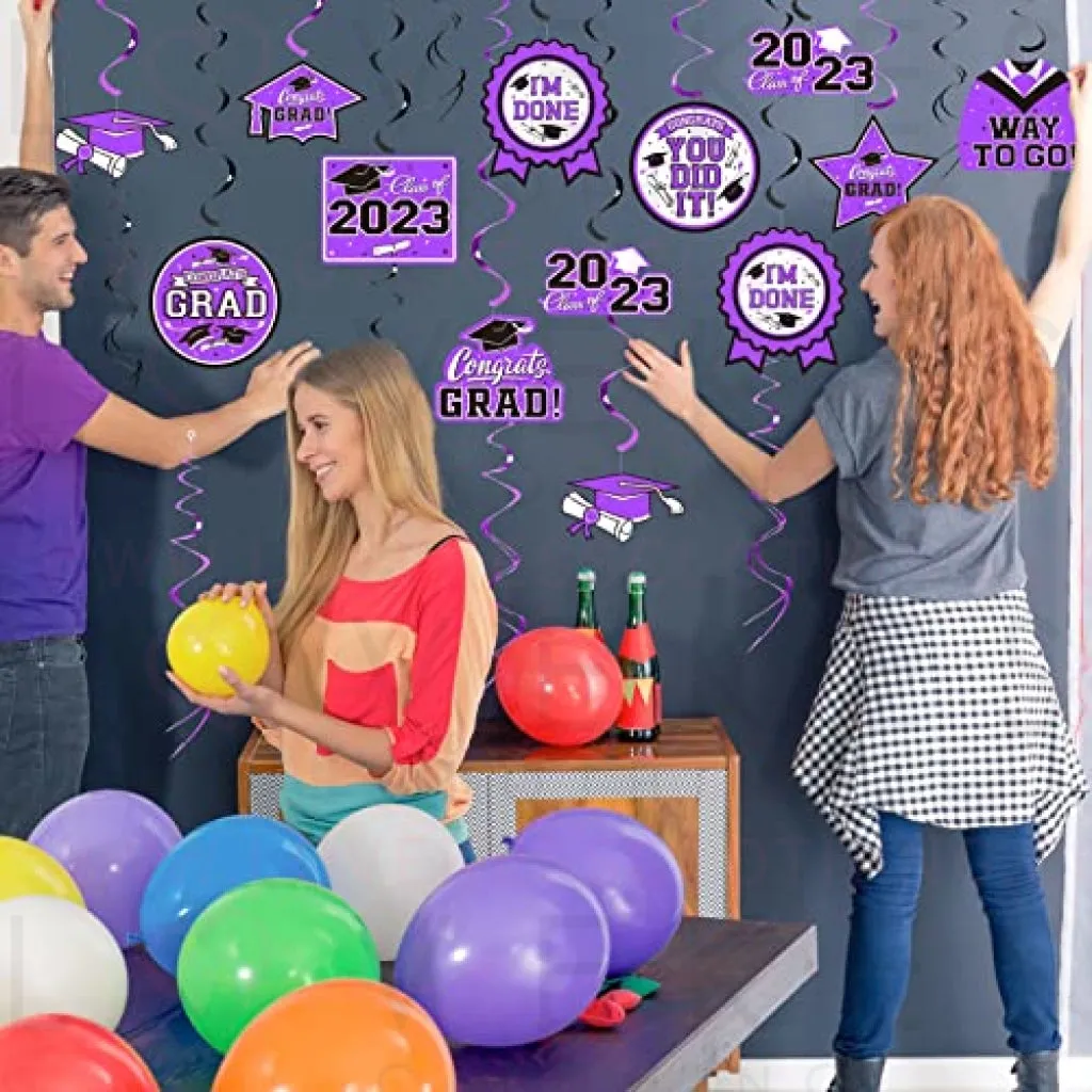 31 Pieces Graduation Party Supplies, 2023 Graduation Hanging Swirl Congrats Grad and Graduation Party Decorations(Purple, Black)