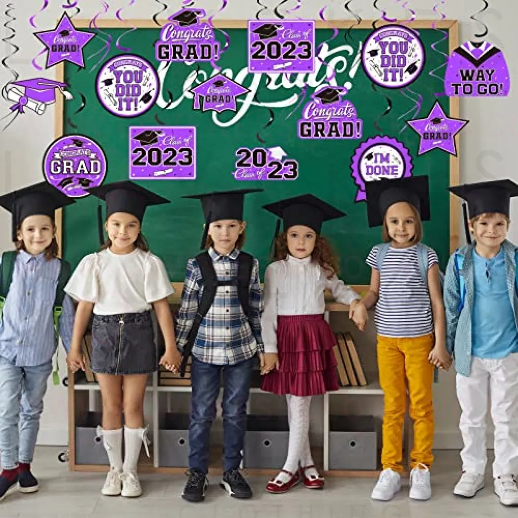31 Pieces Graduation Party Supplies, 2023 Graduation Hanging Swirl Congrats Grad and Graduation Party Decorations(Purple, Black)