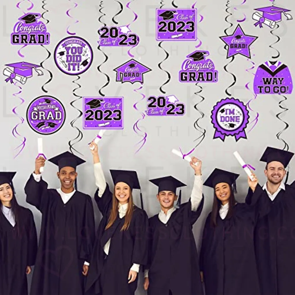 31 Pieces Graduation Party Supplies, 2023 Graduation Hanging Swirl Congrats Grad and Graduation Party Decorations(Purple, Black)