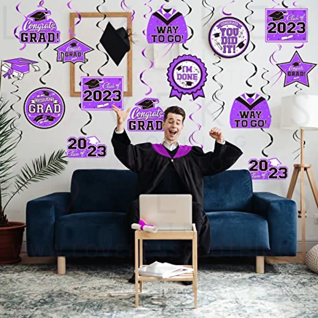 31 Pieces Graduation Party Supplies, 2023 Graduation Hanging Swirl Congrats Grad and Graduation Party Decorations(Purple, Black)