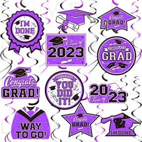 31 Pieces Graduation Party Supplies, 2023 Graduation Hanging Swirl Congrats Grad and Graduation Party Decorations(Purple, Black)