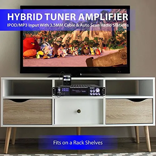 4-Channel Home Audio Power Amplifier - w/ 70V Output - 1000 Watt Rack Mount Stereo Receiver w/ AM FM Tuner, Headphone, Microphone Input for Karaoke, Great for Commercial Entertainment Use - Pyle PT720A