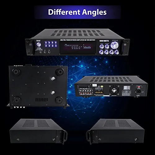4-Channel Home Audio Power Amplifier - w/ 70V Output - 1000 Watt Rack Mount Stereo Receiver w/ AM FM Tuner, Headphone, Microphone Input for Karaoke, Great for Commercial Entertainment Use - Pyle PT720A