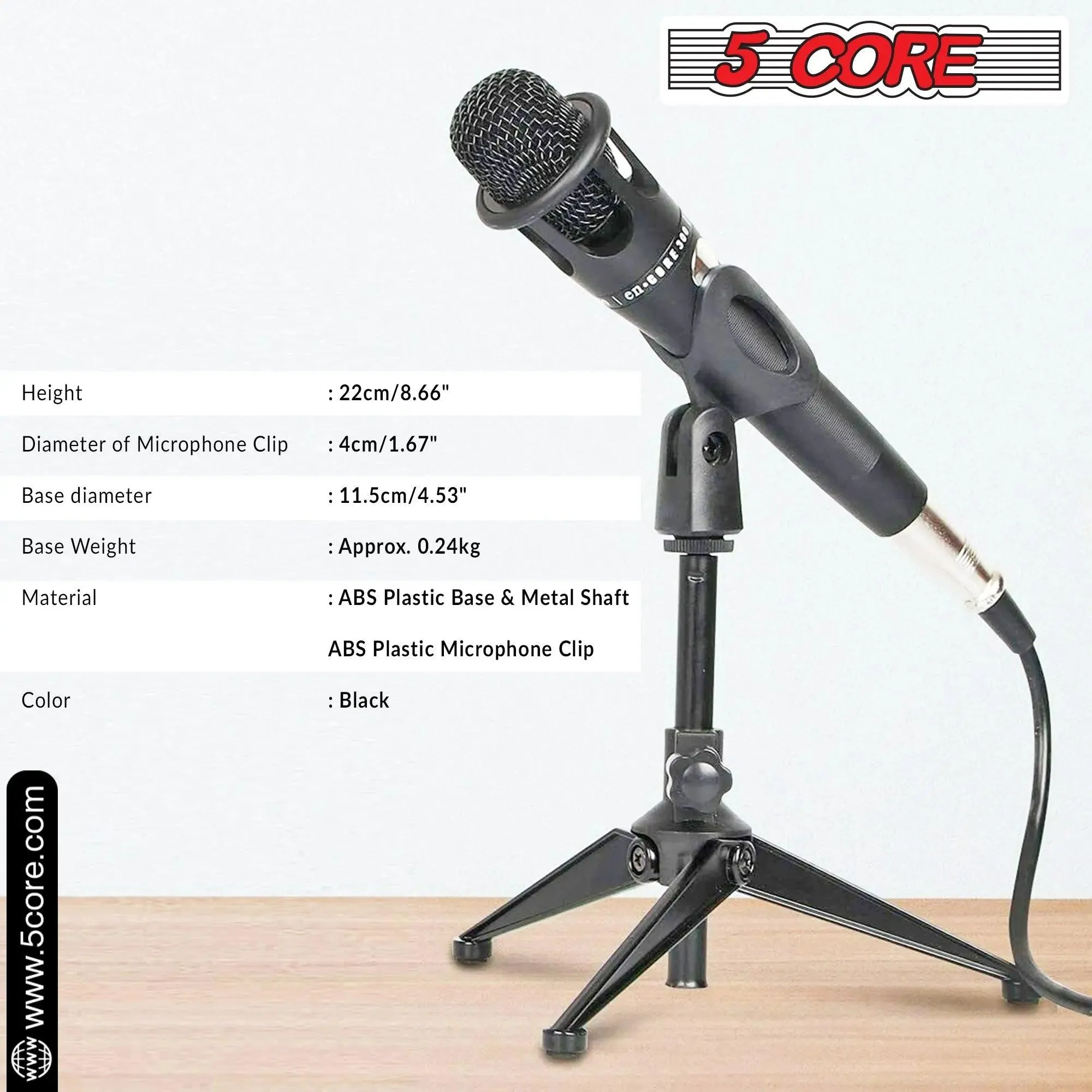 5 Core Universal Small Desktop Microphone Stand Adjustable Tabletop Mic Stand For Dynamic Wired Microphone Q2U Shure SM58 SM57 -MS MINI TRI BLK 4PCS