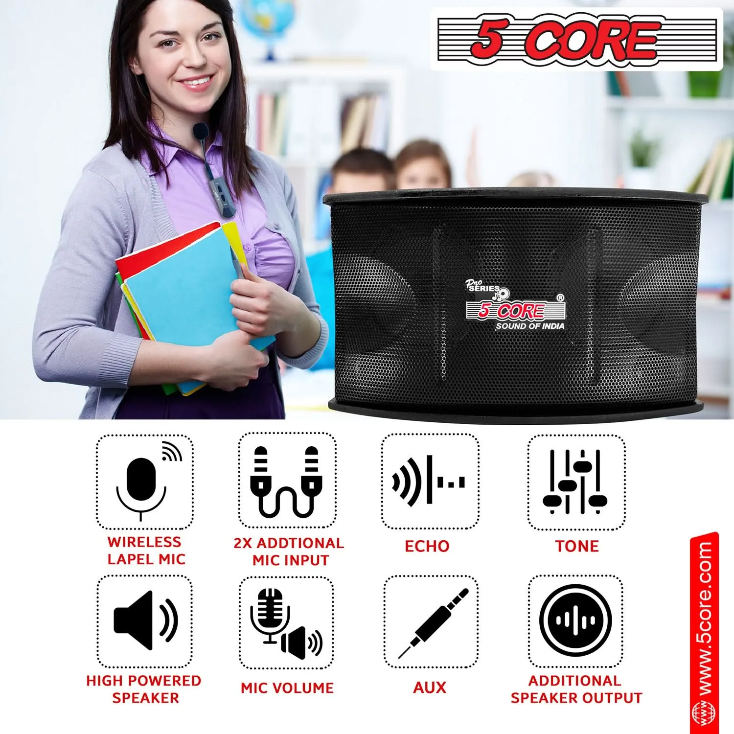5Core Voice Amplifier 200W Portable PA Speaker System   Wireless Lavalier Microphone