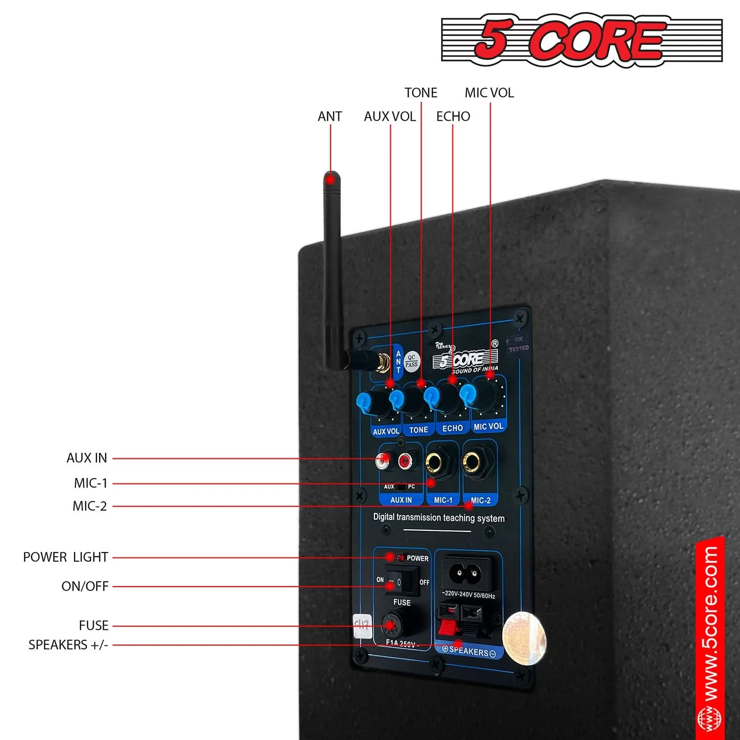 5Core Voice Amplifier 200W Portable PA Speaker System   Wireless Lavalier Microphone