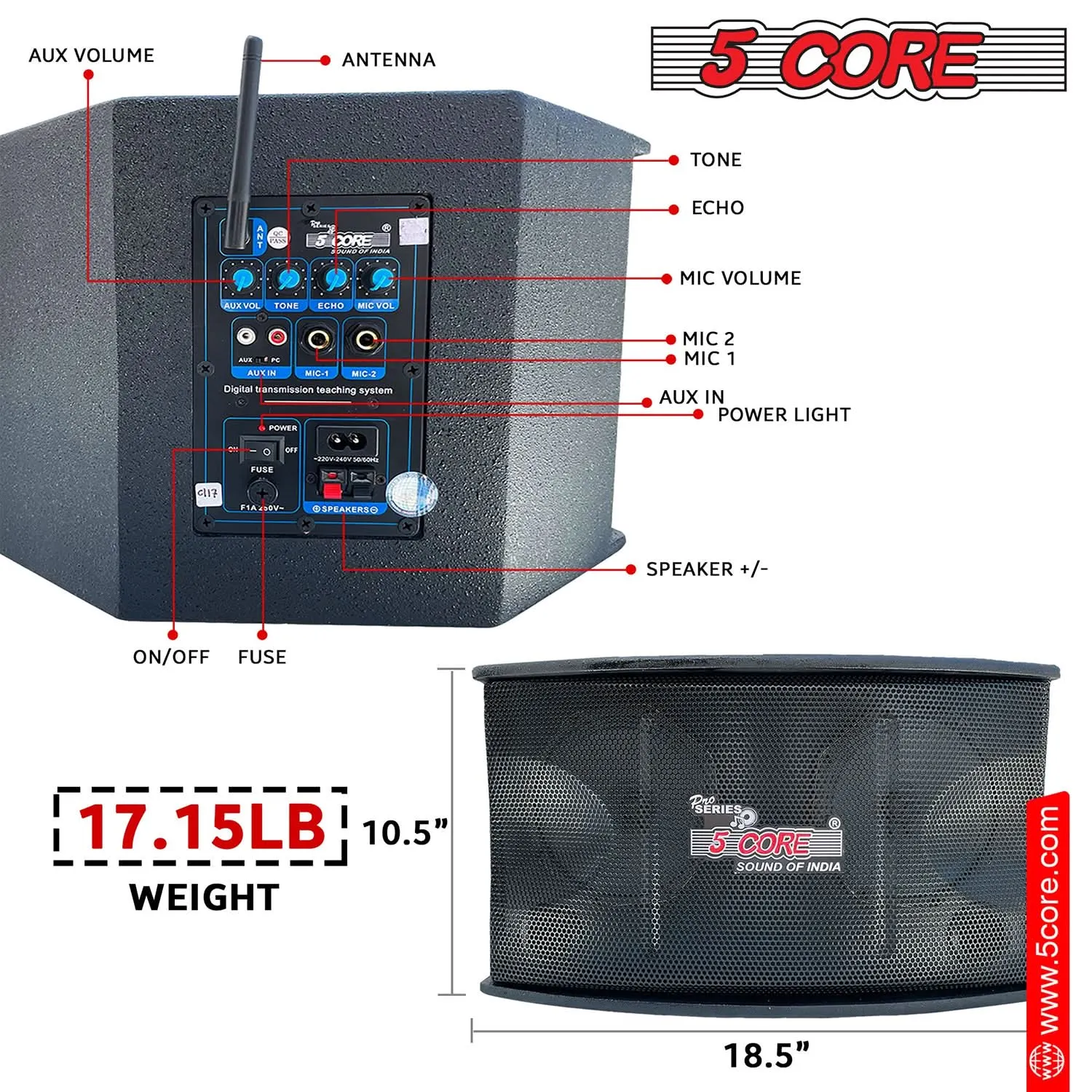 5Core Voice Amplifier 200W Portable PA Speaker System   Wireless Lavalier Microphone