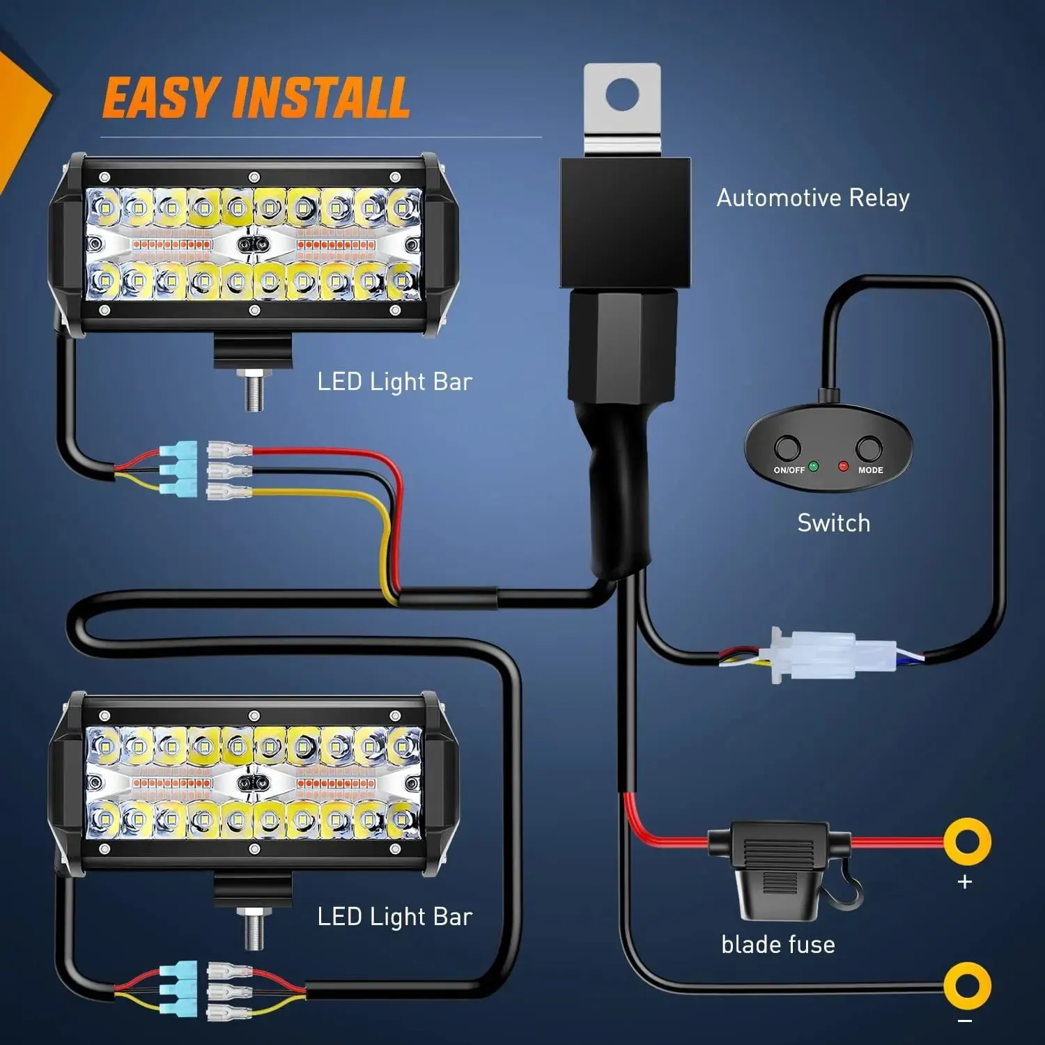 6.5 Inch 120W Triple Row Amber White Spot Flood LED Light Bars (Pair) | 16AWG DT Wire