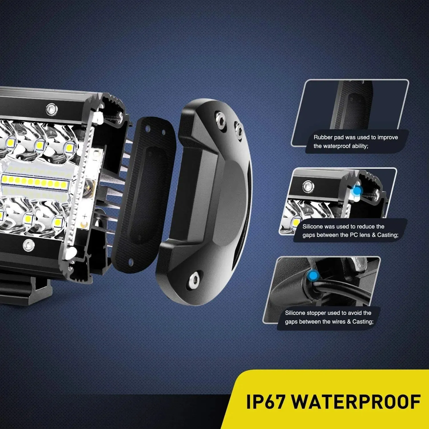 6.5 Inch 120W Triple Row Spot Flood LED Light Bars (Pair) | 16AWG Wire 3Pin Switch