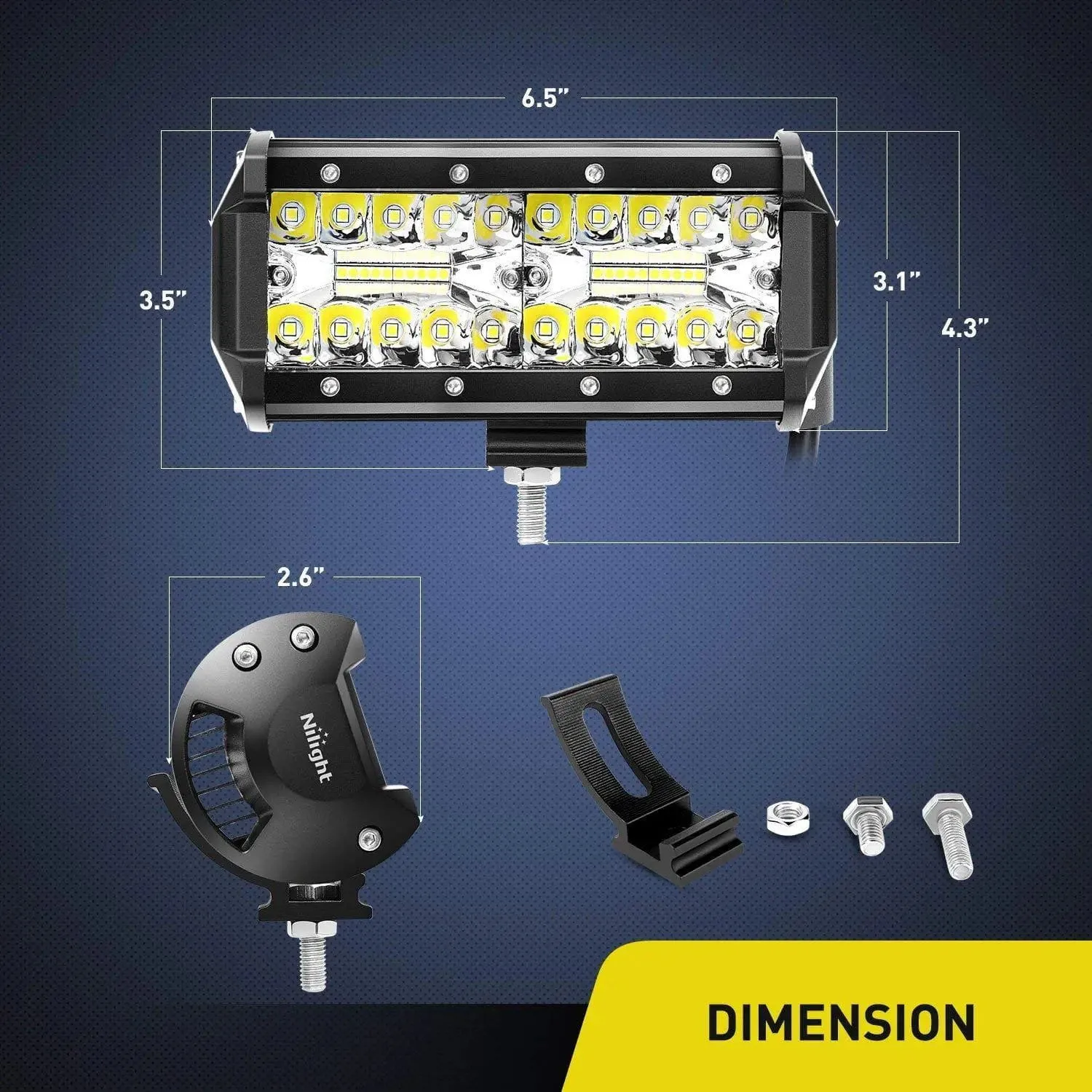 6.5 Inch 120W Triple Row Spot Flood LED Light Bars (Pair) | 16AWG Wire 3Pin Switch