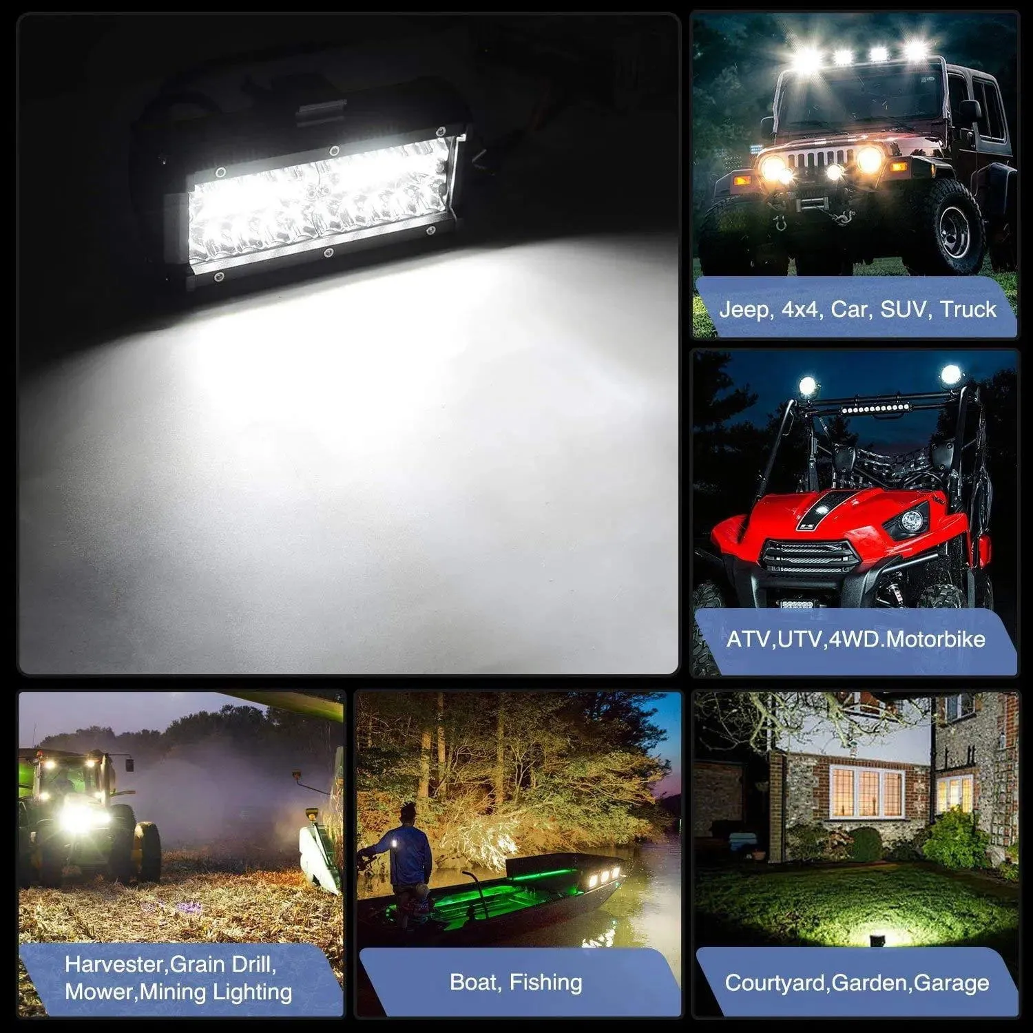 6.5 Inch 120W Triple Row Spot Flood LED Light Bars (Pair) | 16AWG Wire 3Pin Switch