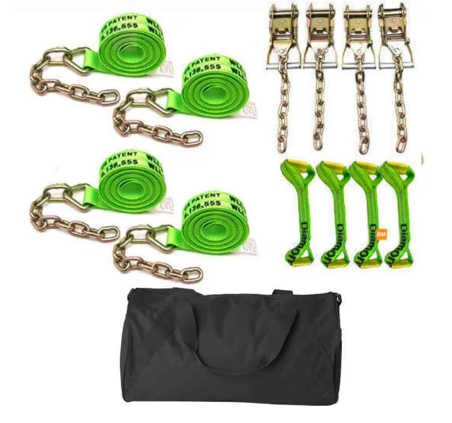 8-Point Diamond Weave Hi-Vis Green Tie Down Kit