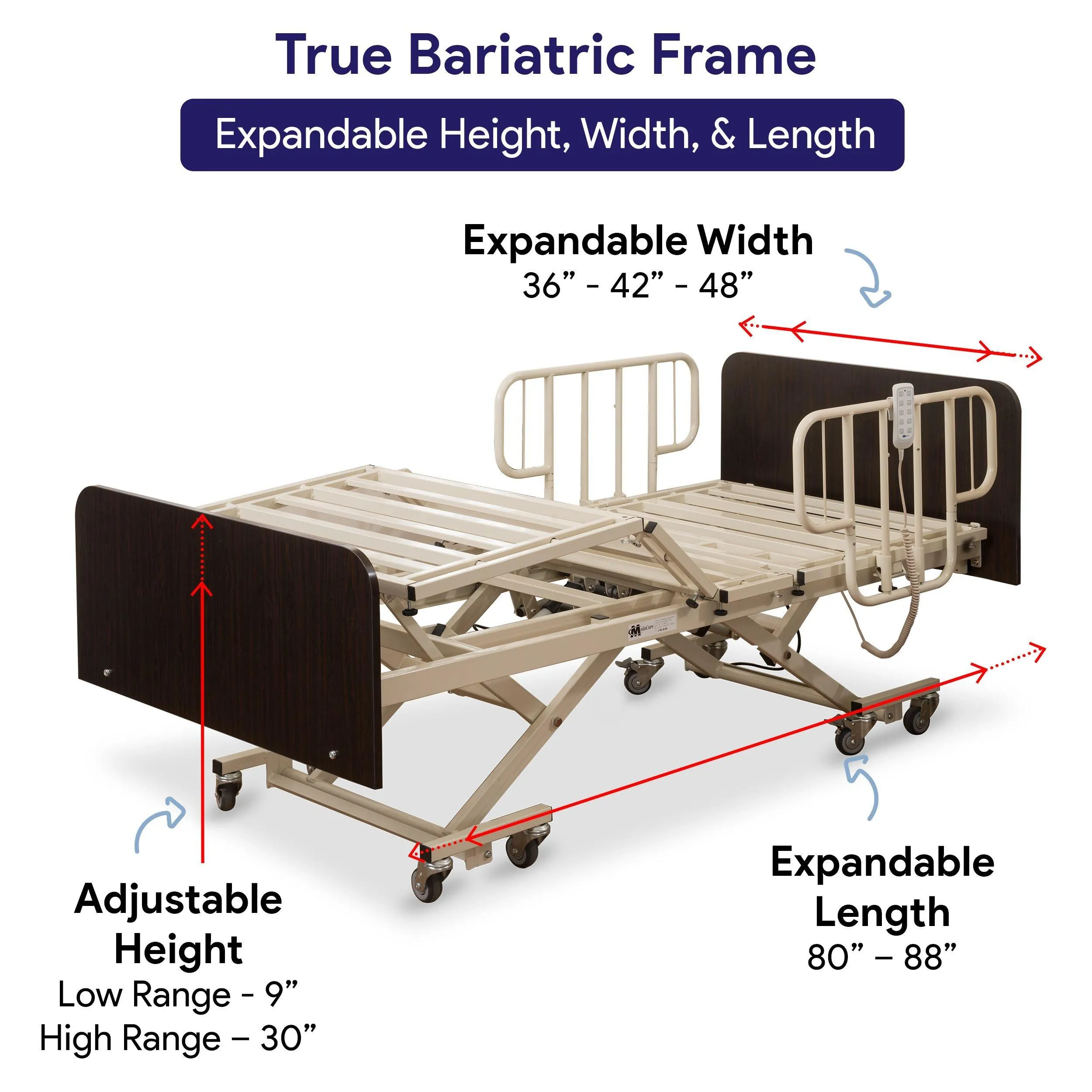 Adjustable Bariatric Hospital Bed - 750lbs Cap