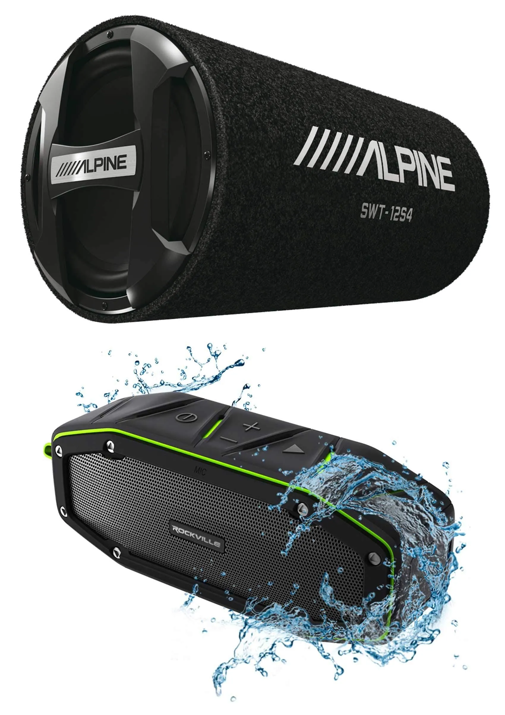 ALPINE SWT-12S4 1000w 12" Subwoofer in Bass Tube 4-Ohm Sub Bluetooth Speaker