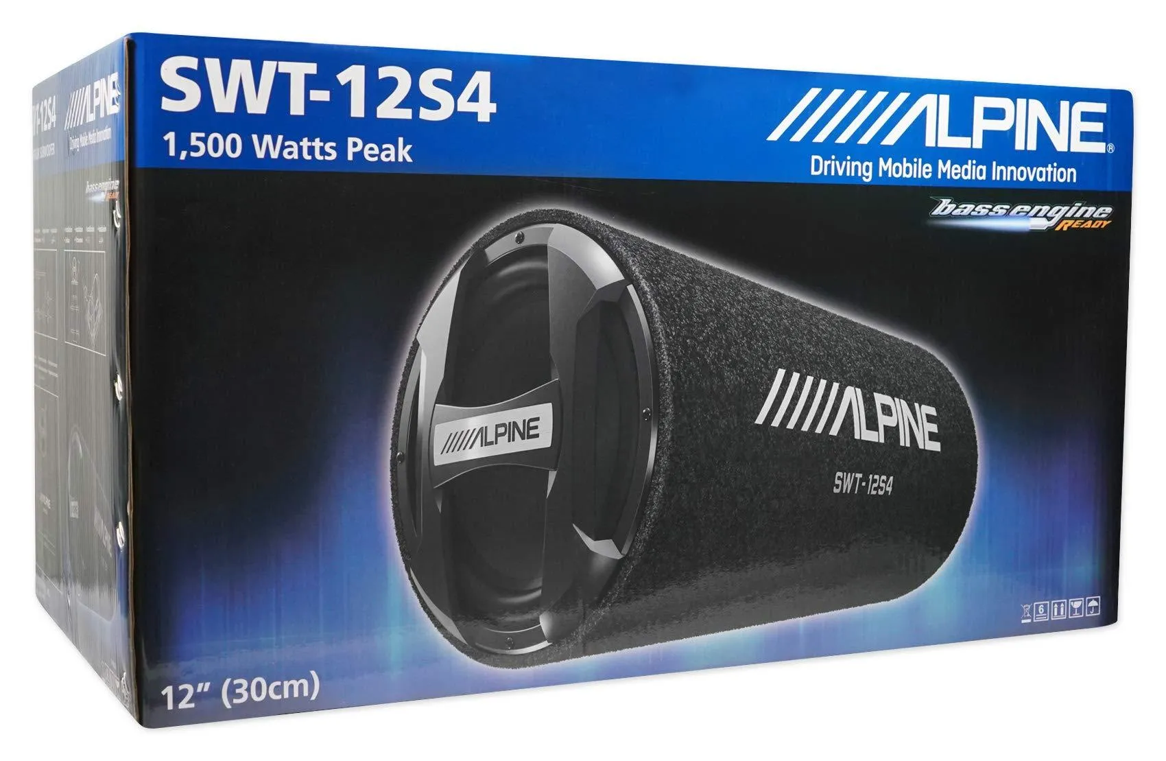 ALPINE SWT-12S4 1000w 12" Subwoofer in Bass Tube 4-Ohm Sub Bluetooth Speaker
