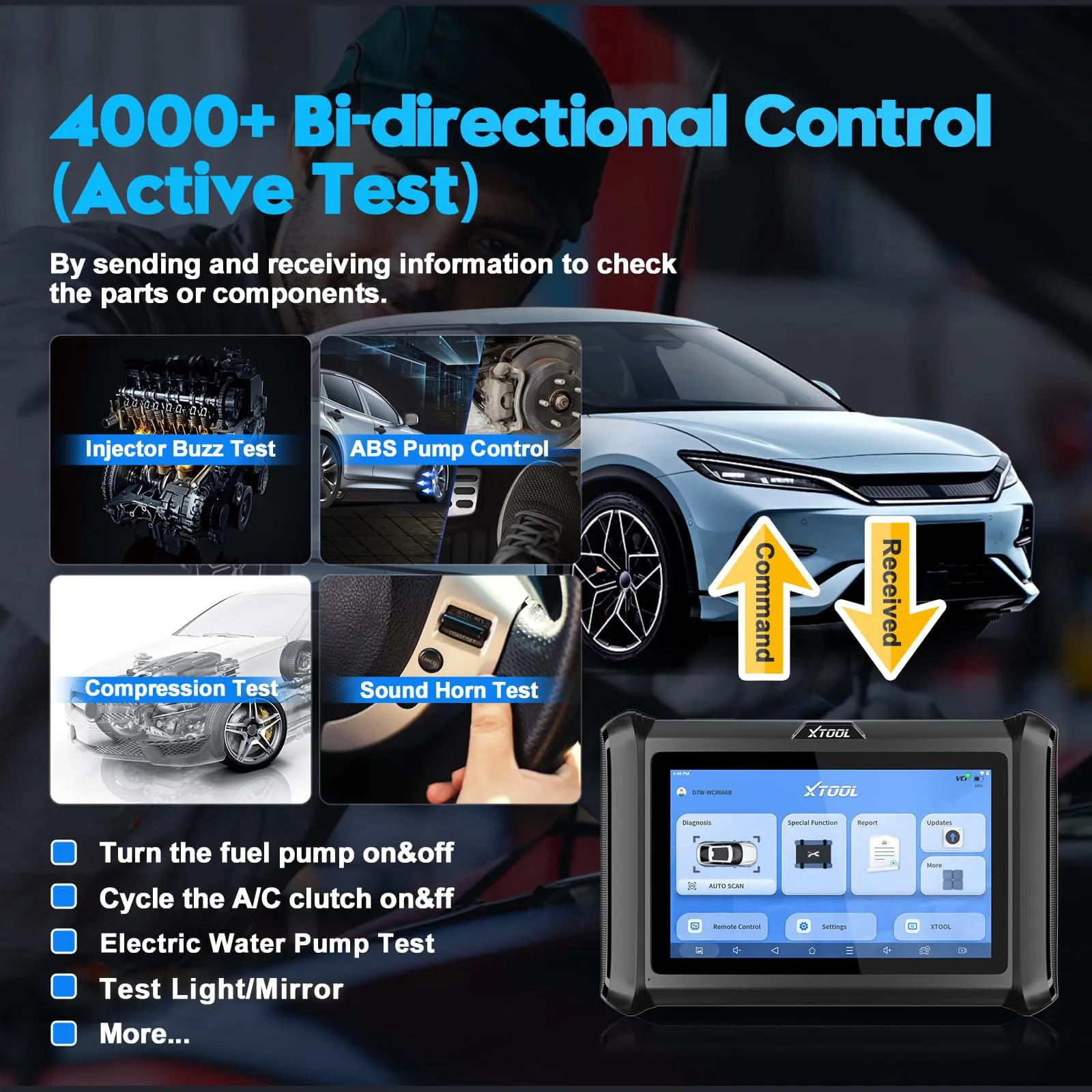 Bidirectional Scan Tool XTOOL D7W: Wireless Ver. of D7/D7S, OBD2 Scanner with 3-Year Updates, ECU Coding, CAN FD/DoIP, 36  Resets, Crank Sensor Relearn, All System Scanner for Car