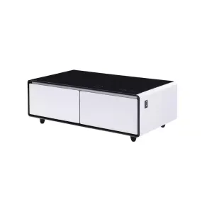 Coffee Table Fridge 27 In. 25 Cu. Ft. Retro Mini Refrigerator in White Black, Bluetooth Speaker, Wireless Charging