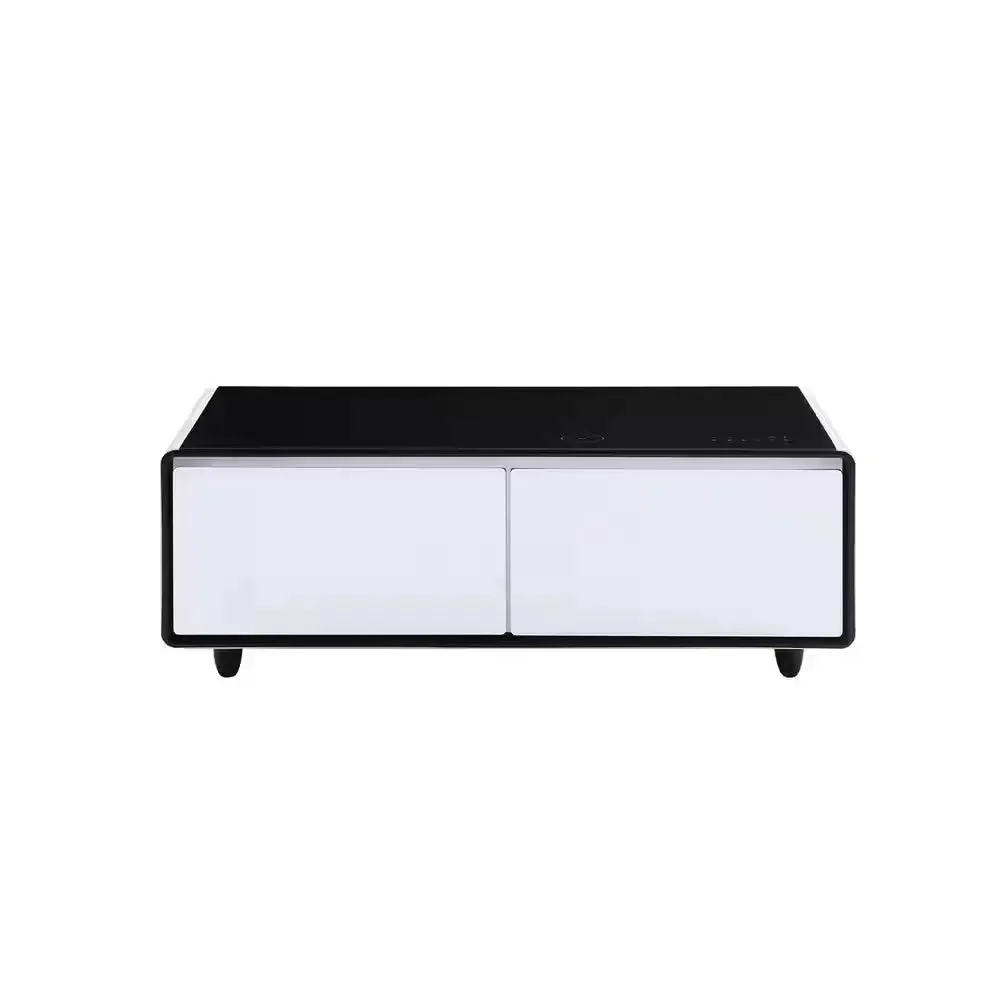 Coffee Table Fridge 27 In. 25 Cu. Ft. Retro Mini Refrigerator in White Black, Bluetooth Speaker, Wireless Charging