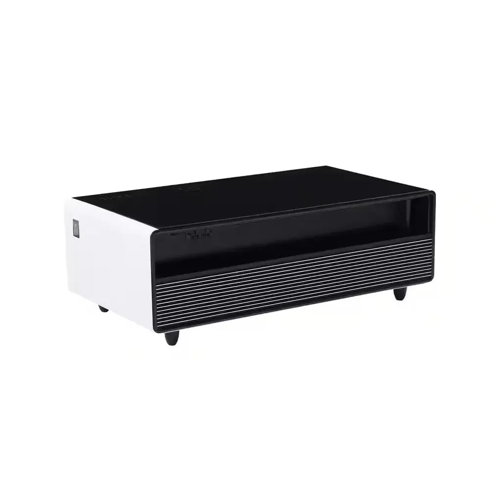 Coffee Table Fridge 27 In. 25 Cu. Ft. Retro Mini Refrigerator in White Black, Bluetooth Speaker, Wireless Charging