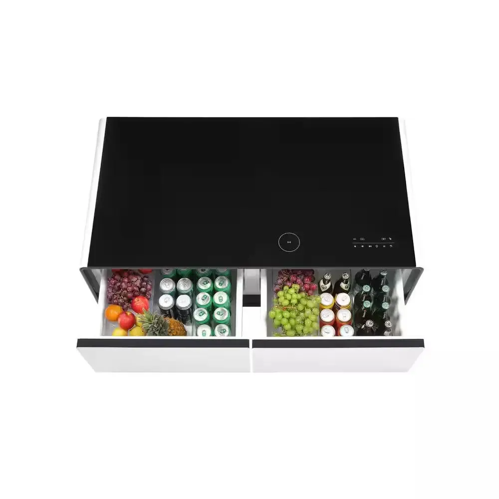 Coffee Table Fridge 27 In. 25 Cu. Ft. Retro Mini Refrigerator in White Black, Bluetooth Speaker, Wireless Charging