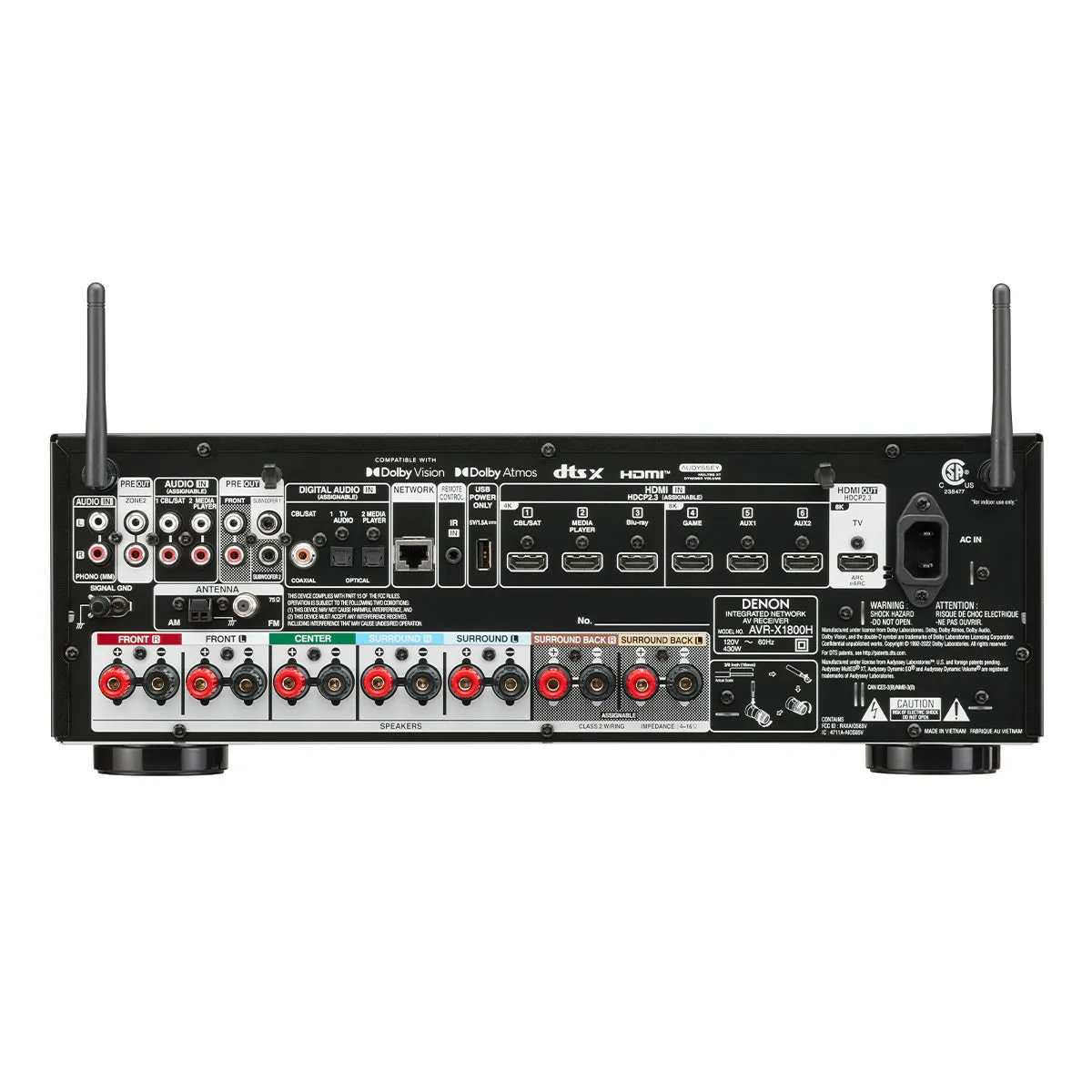 Denon AVRX1800H 7.2 Channel 8K Home Theater Receiver with Dolby Atmos, HEOS Built-In, and Audyssey Room Correction