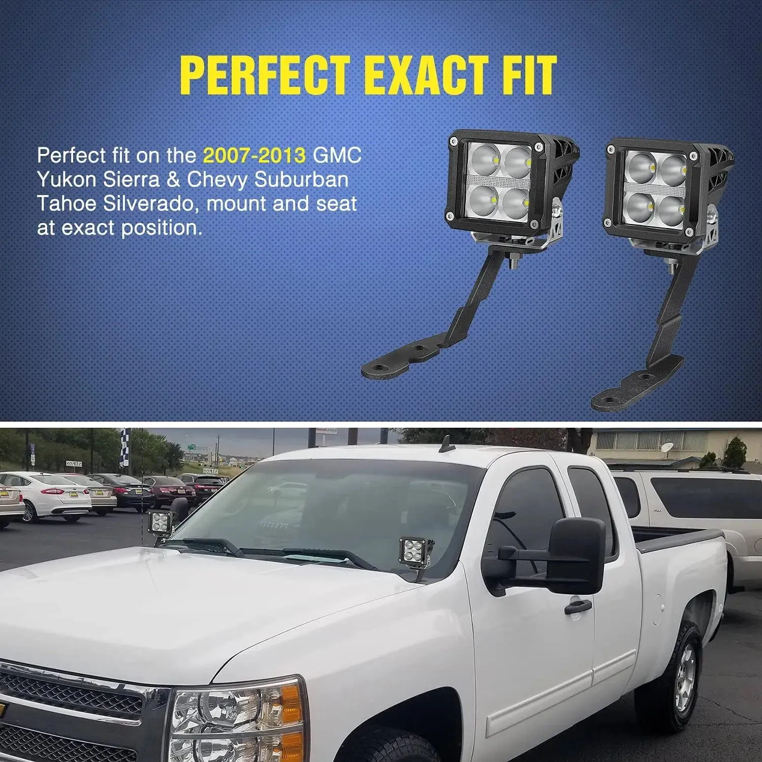 Ditch Light Hood Mounts For 2007-2013 GMC Yukon Sierra & Chevy Suburban Tahoe Silverado