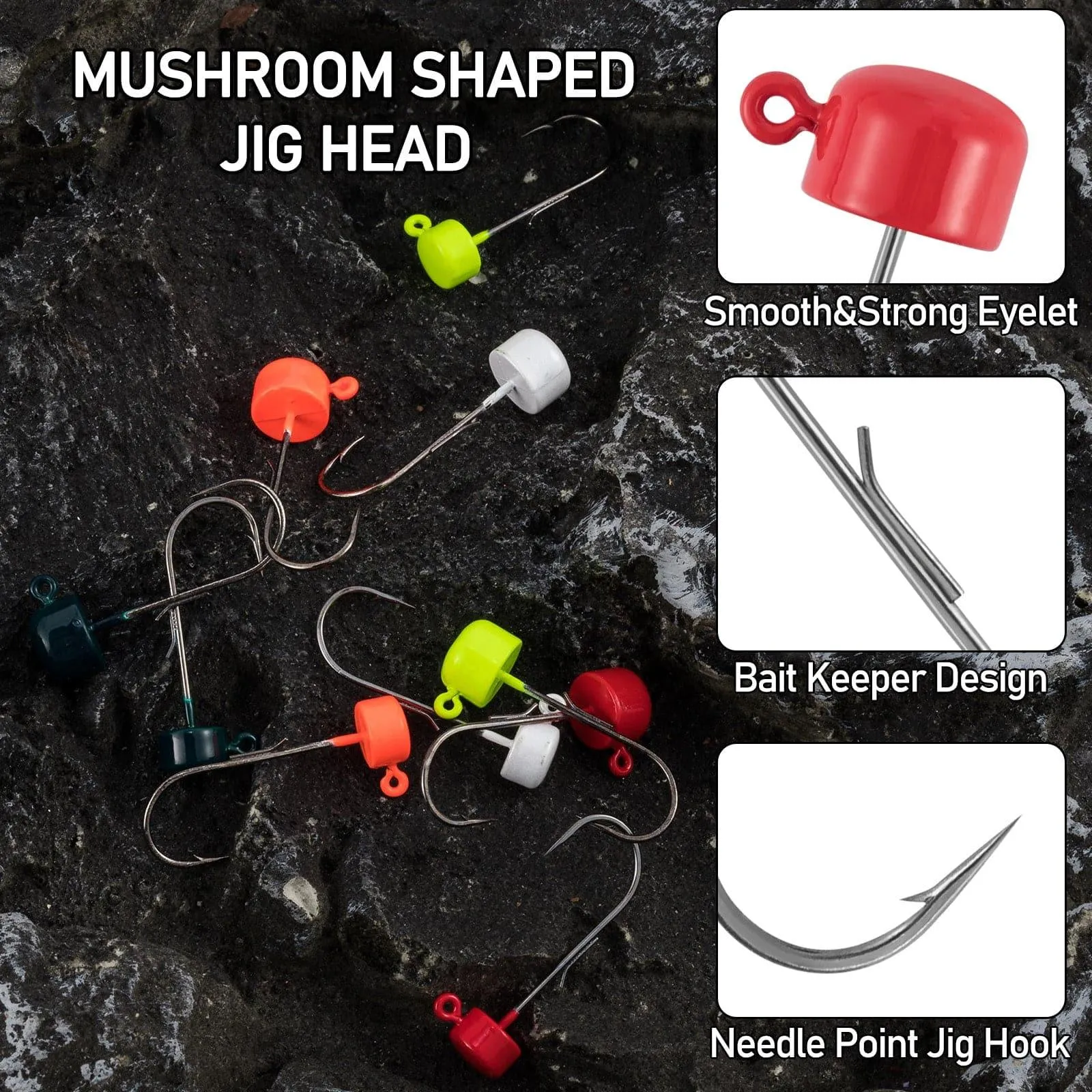 Dr.Fish 40pcs Worm Lure & Rig Jig Head kit (3/32-3/16oz)