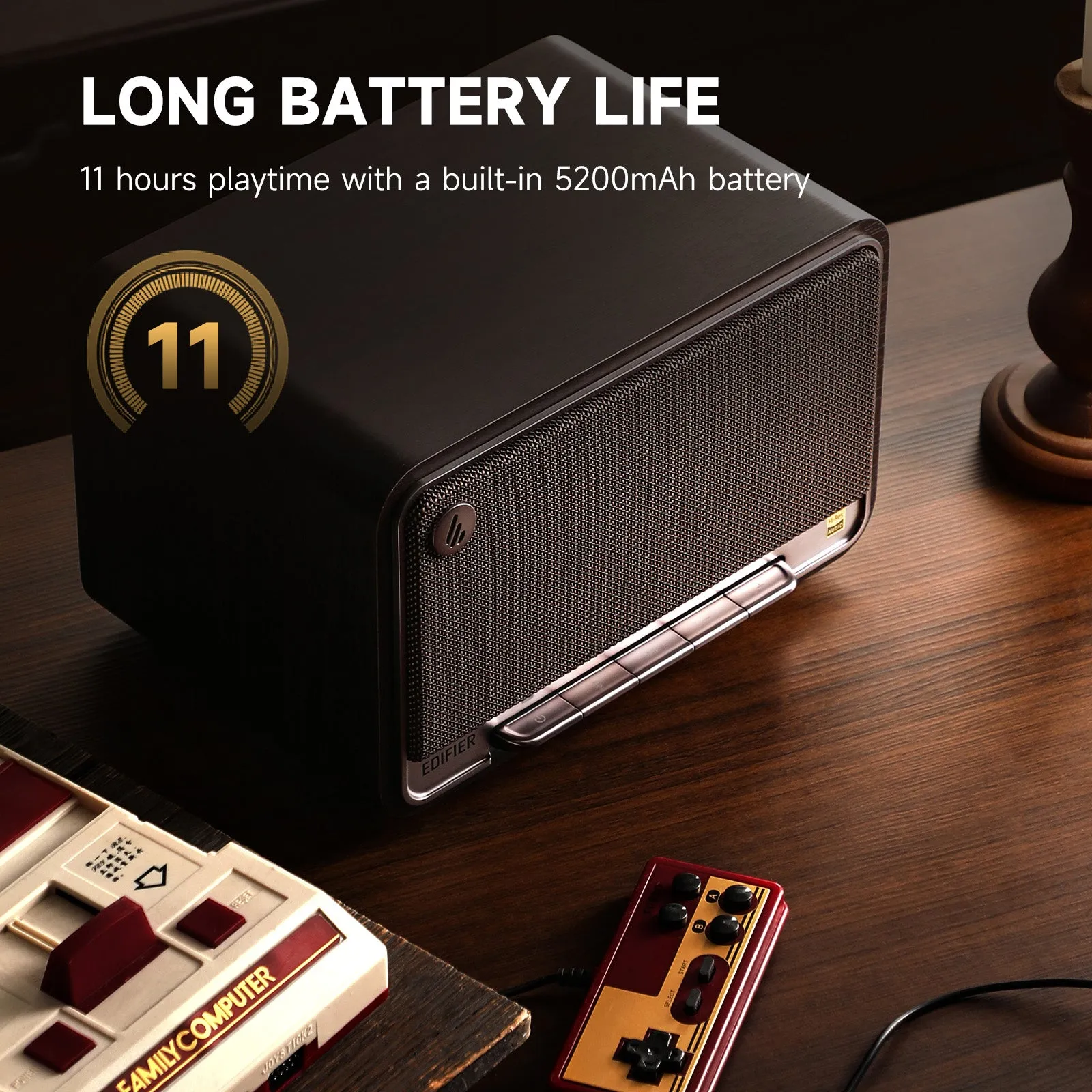 Edifier Tabletop Bluetooth Speakers Portable Wireless Speaker Wi-Fi Bluetooth Compatible AirPlay2 (Black Walnut)