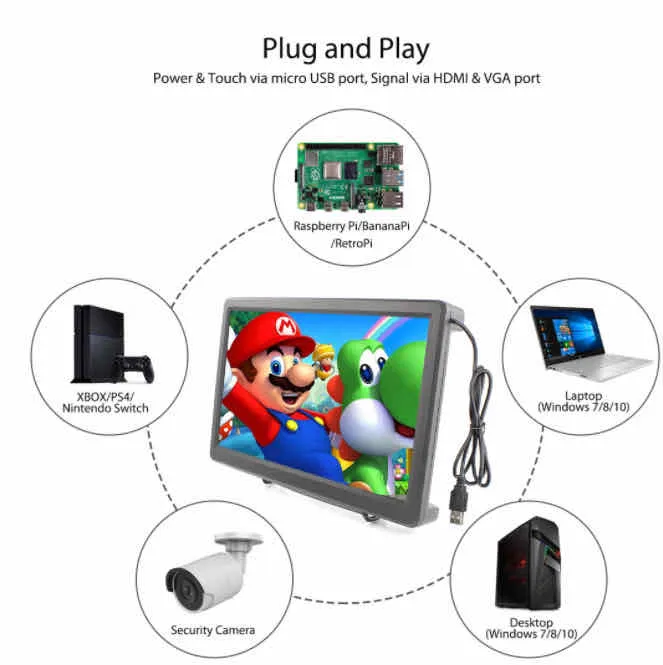 Elecrow 10.1 Inch Touchscreen 1920x1080 IPS Monitor for Raspberry Pi