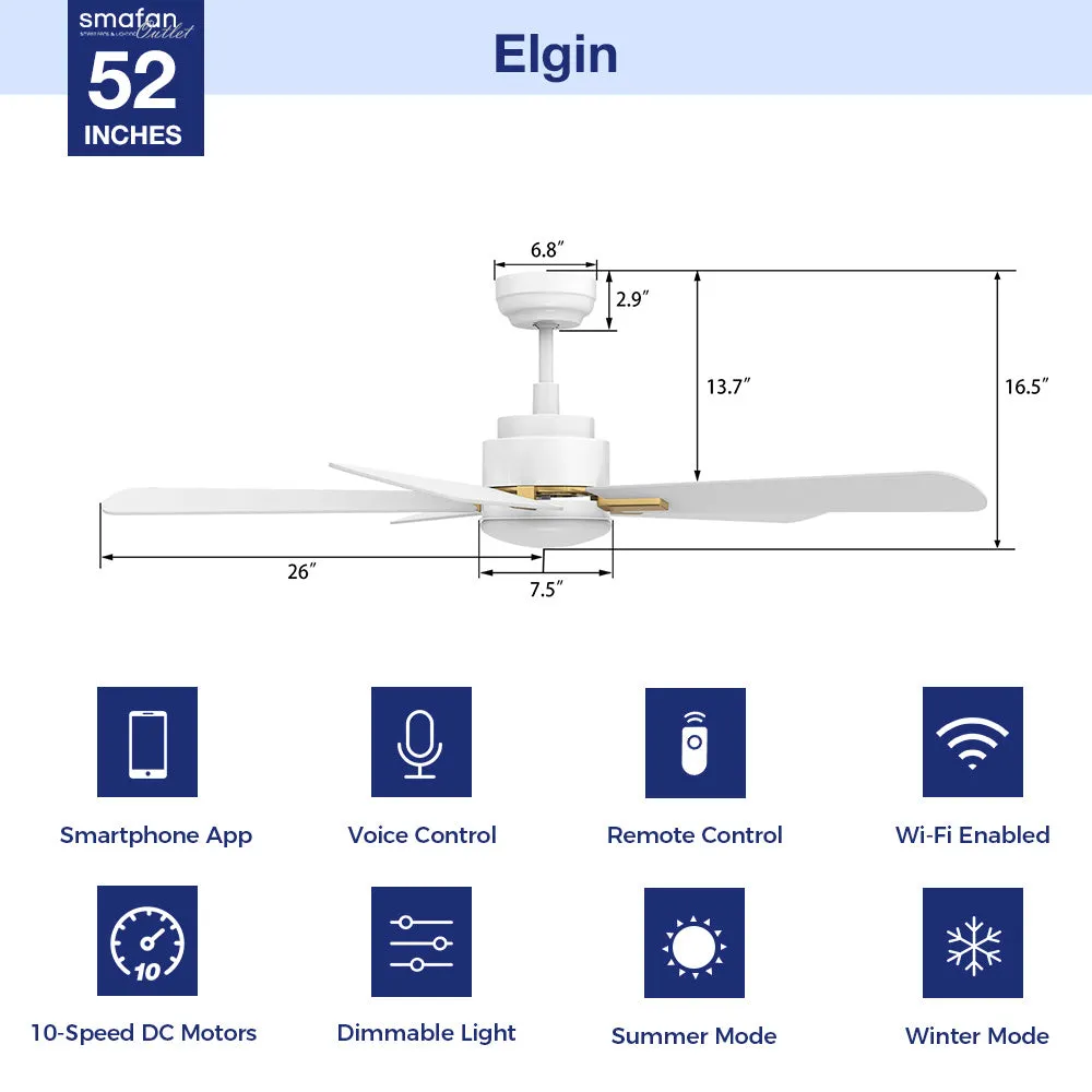 Elgin Outdoor Ceiling Fan with Dimmable LED Light Remote-Smart 52"