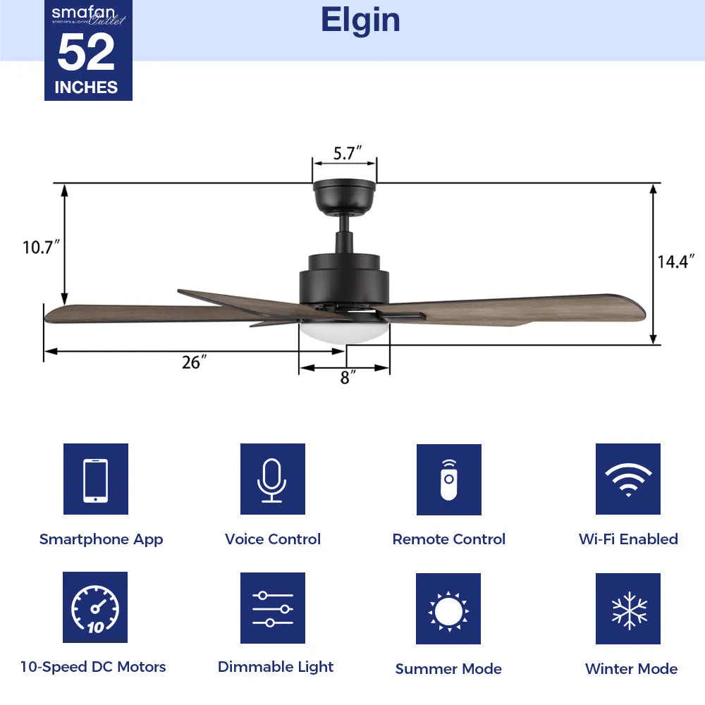 Elgin Outdoor Ceiling Fan with Dimmable LED Light Remote-Smart 52"
