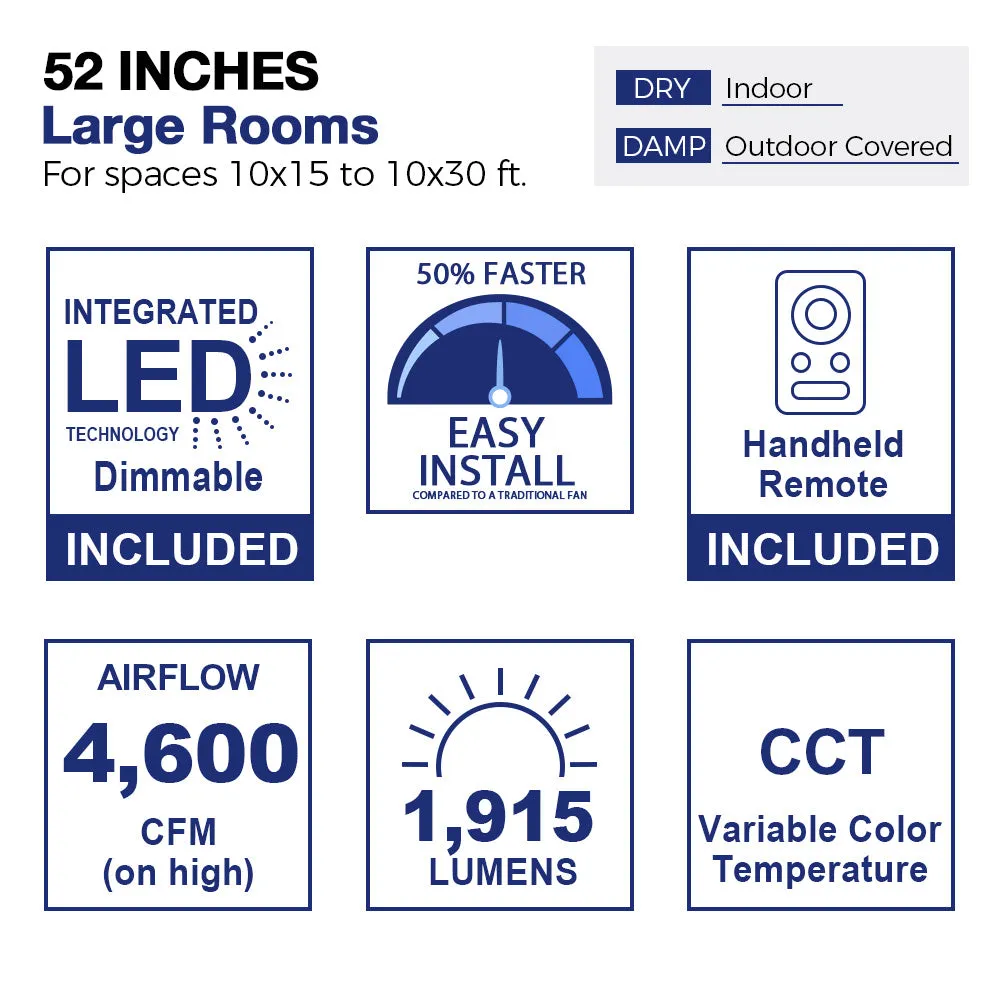 Elgin Outdoor Ceiling Fan with Dimmable LED Light Remote-Smart 52"