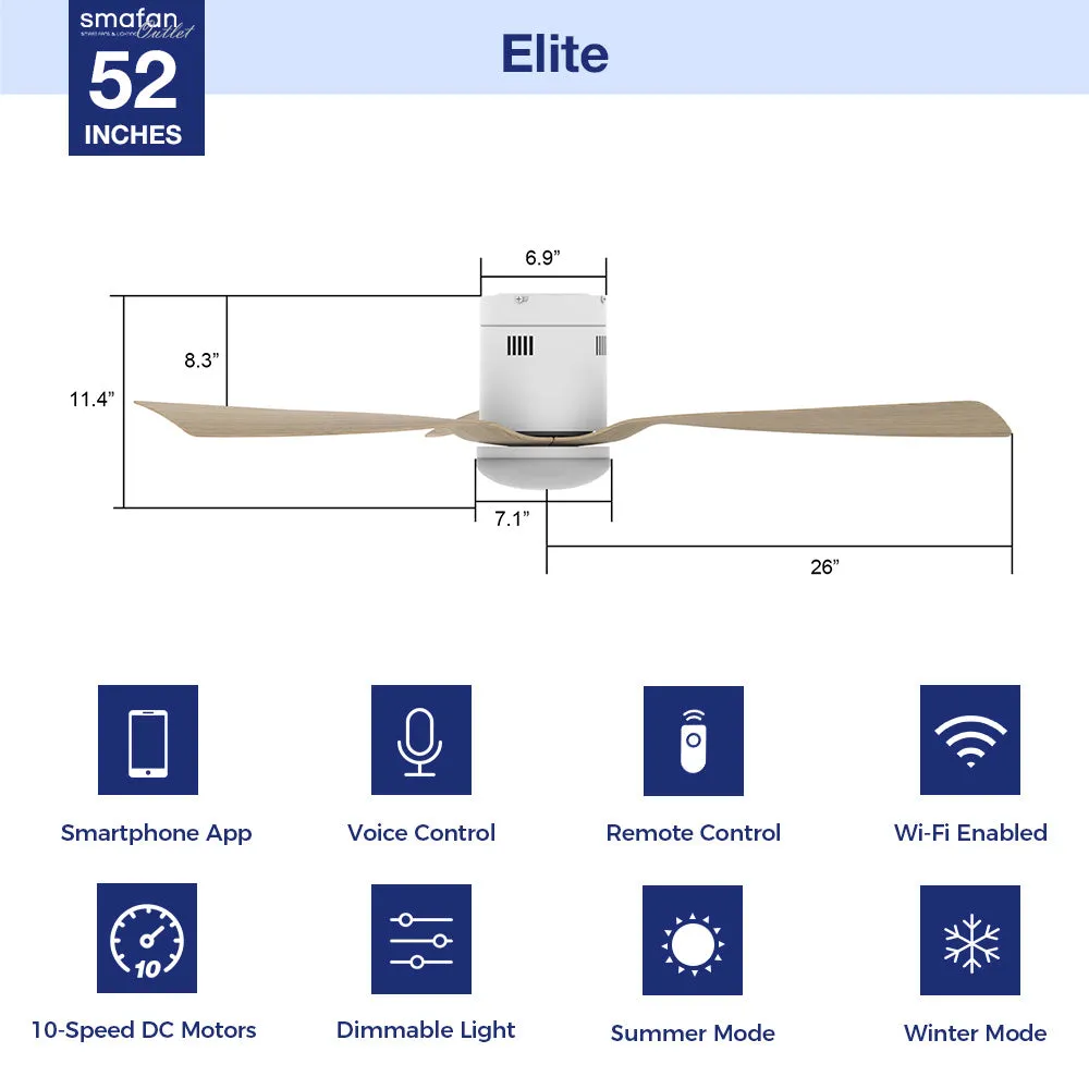 Elite Low Profile Outdoor/Indoor smart Fan with LED Light Remote 52"