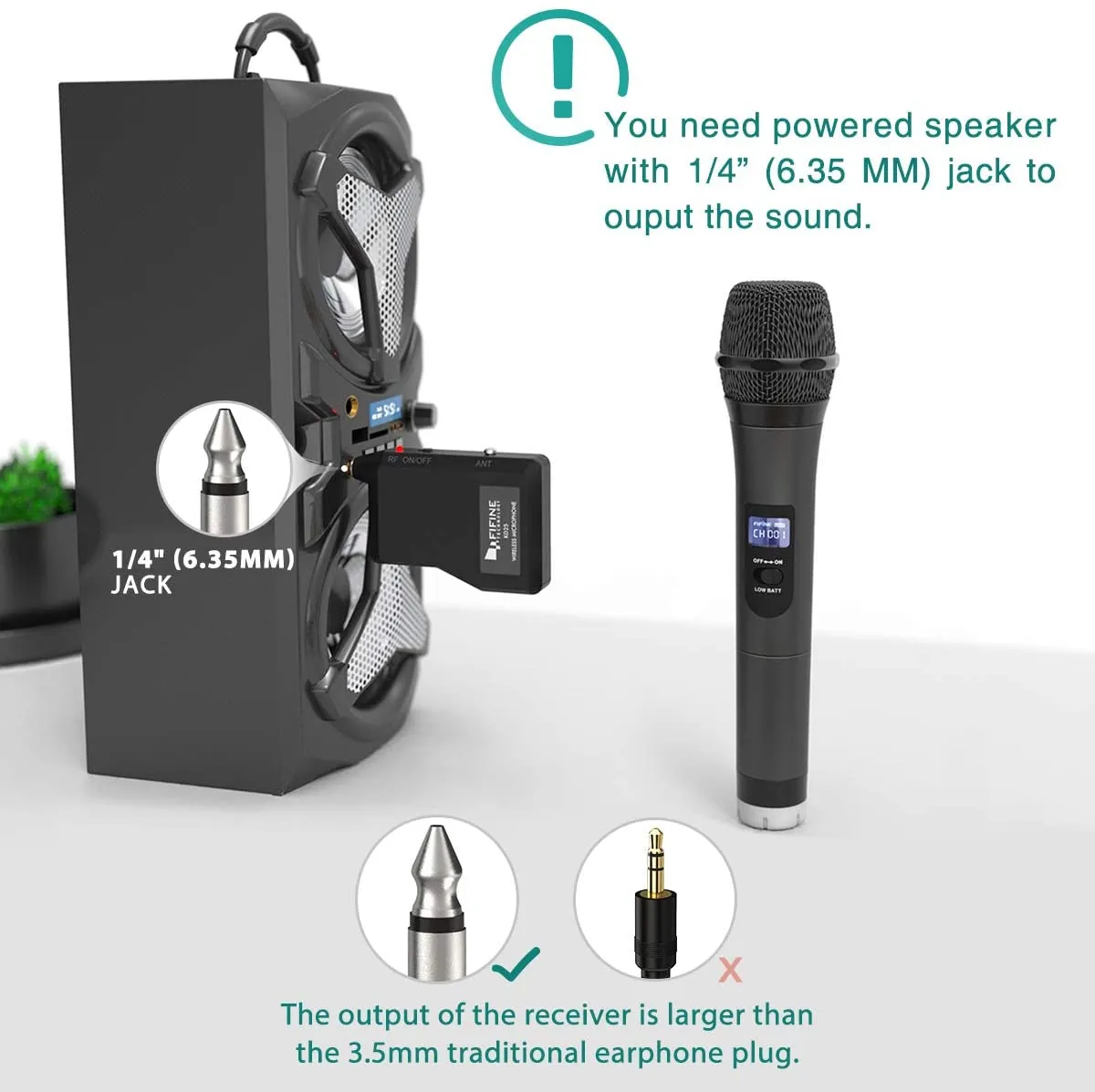 Fifine K025 Wireless Microphone Handheld Dynamic Mic System for Karaoke Nights House Parties Over the Mixer PA System Speakers