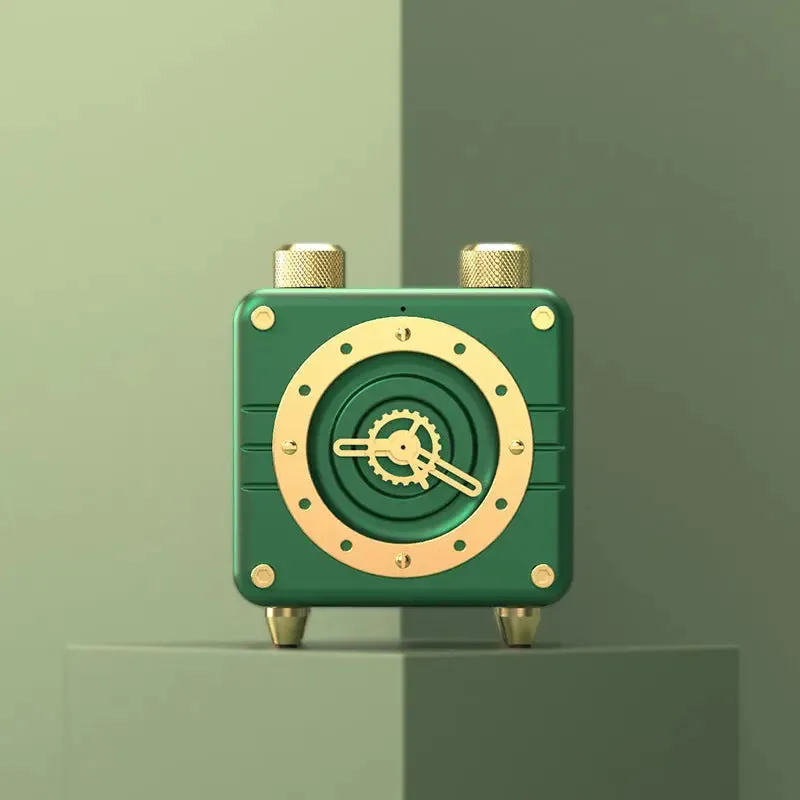 FM Radio Wireless Bluetooth Mini Speaker Retro Green Clock Design FM Radio Subwoofer With Microphone TF Card Slot Broadcast Decoration