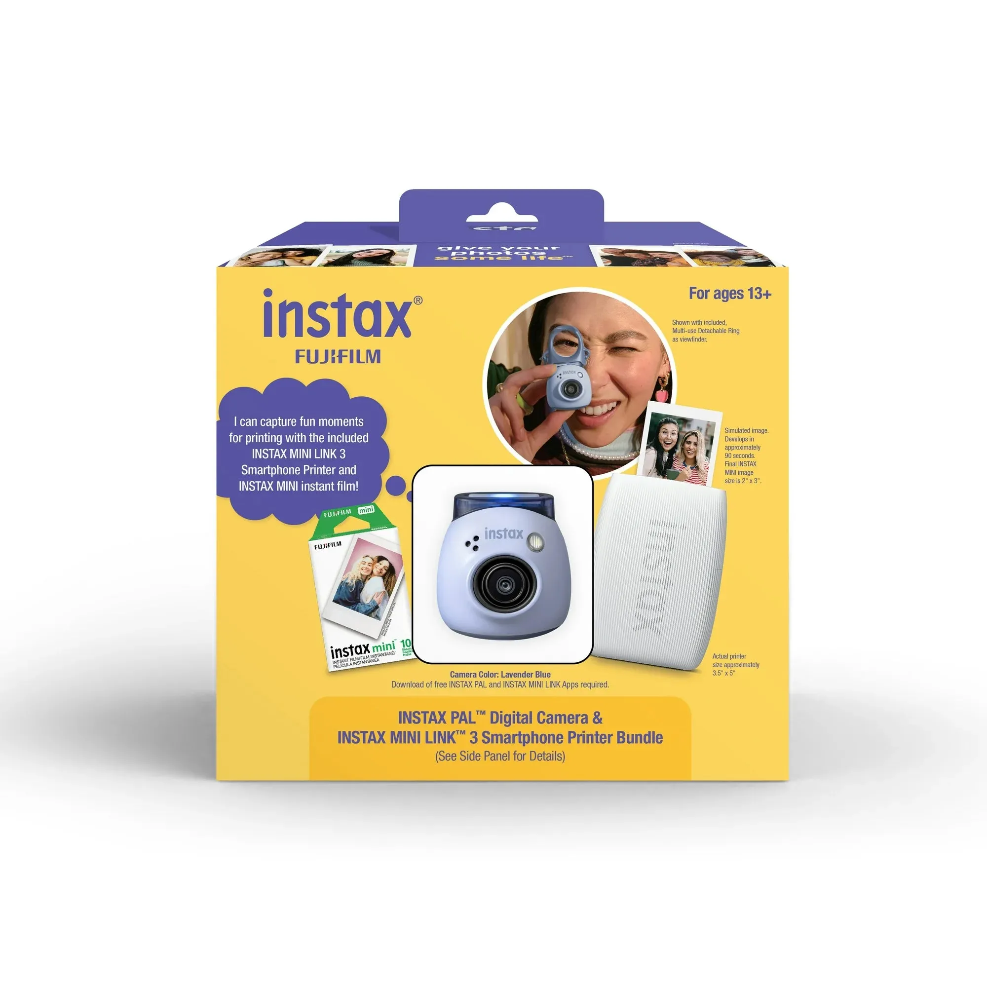 Fujifilm 600023987 Instax PAL Digital Camera & Mini Link 3 Printer Bundle, Blue