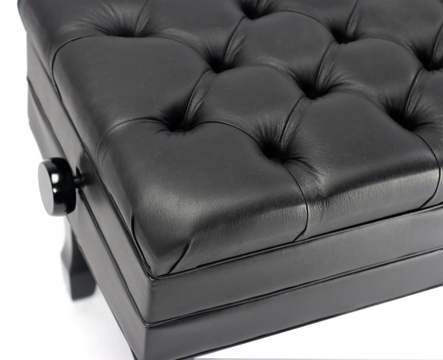 Genuine Leather Adjustable Piano Bench by GRIFFIN - Black Solid Wood Vintage Style & Heavy-Duty Ergonomic Keyboard Stool - Cushion Seat With Storage
