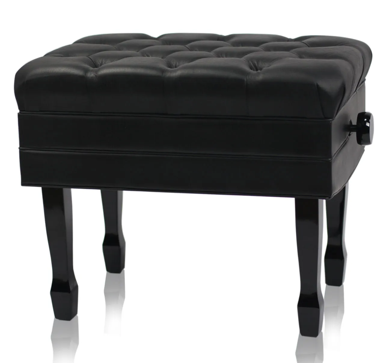 Genuine Leather Adjustable Piano Bench by GRIFFIN - Black Solid Wood Vintage Style & Heavy-Duty Ergonomic Keyboard Stool - Cushion Seat With Storage