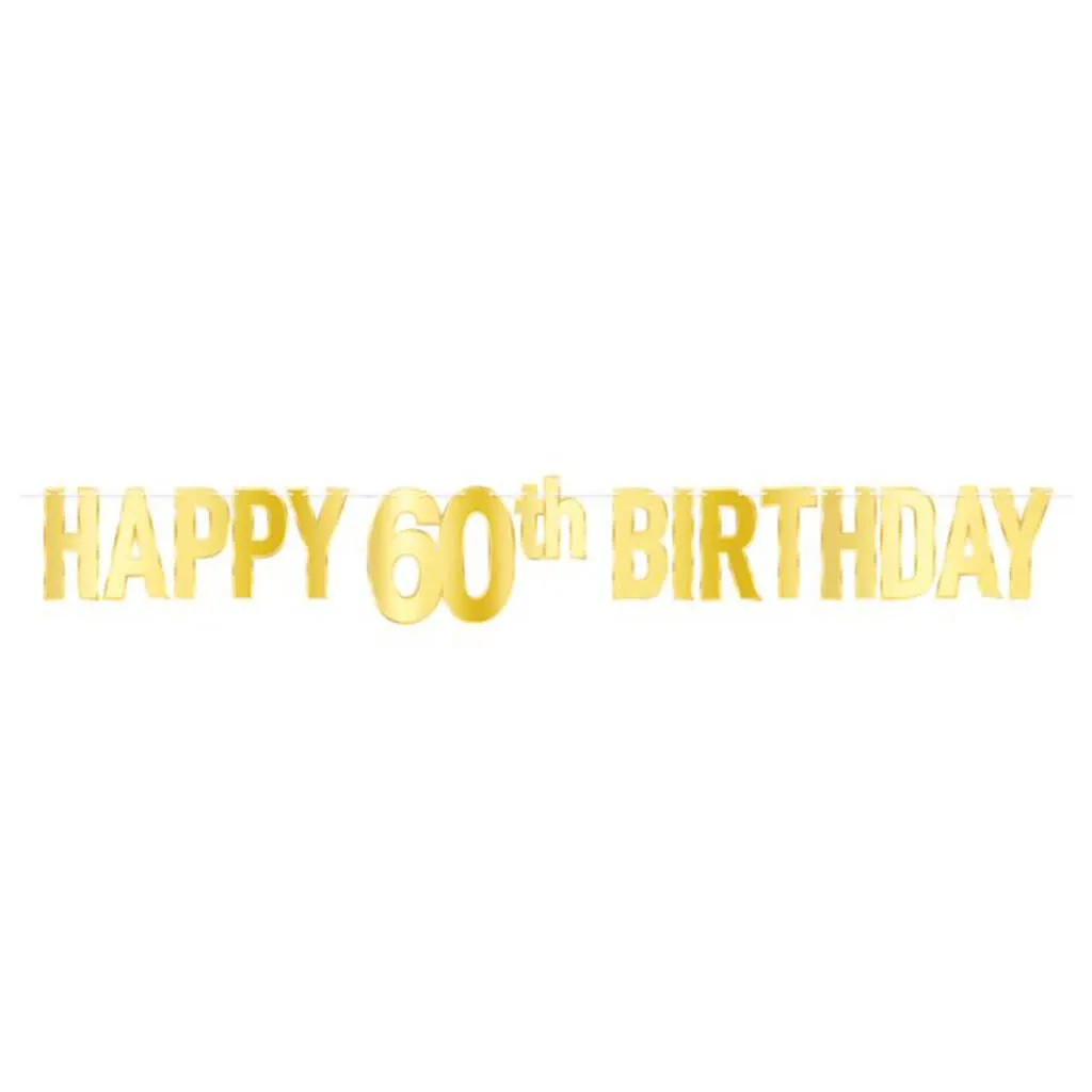Gold Foil Happy "60th" Birthday Streamer, 7.75in x 5ft