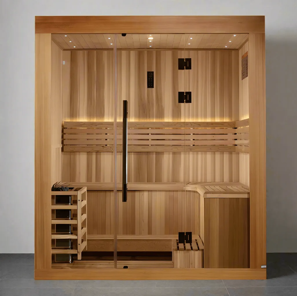 Golden Designs Copenhagen 3-Person Indoor Sauna & Harvia Traditional Electric Heater Kit | GDI-7389-02