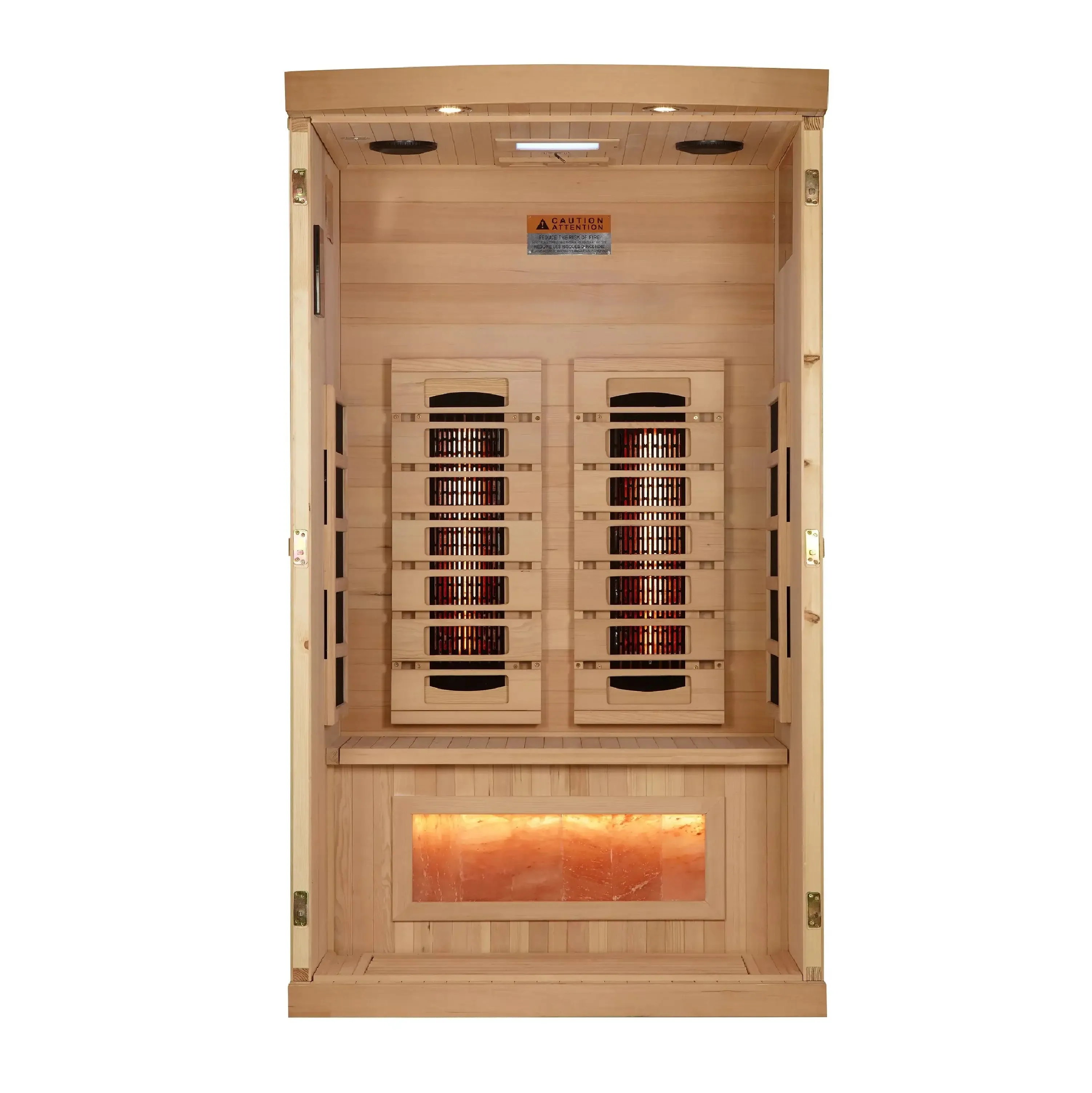Golden Designs Reserve Edition 1-2 Person Full Spectrum Near Zero EMF FAR Indoor Infrared Sauna   Red Light Therapy w/ Himalayan Salt Bar | GDI-8010-03