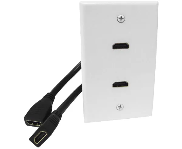 HDMI Wall Plate, 2 Port with 8" Cable Leads