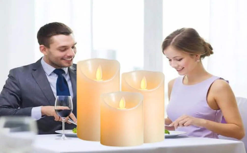HEBEZON Flameless LED Candle Flickering Real Wax Faux Wick Moving Flame Effect Set of 3 Ivory Real Wax Pillar LED Candles Battery Operated with Remote Controller (Pack 1set
